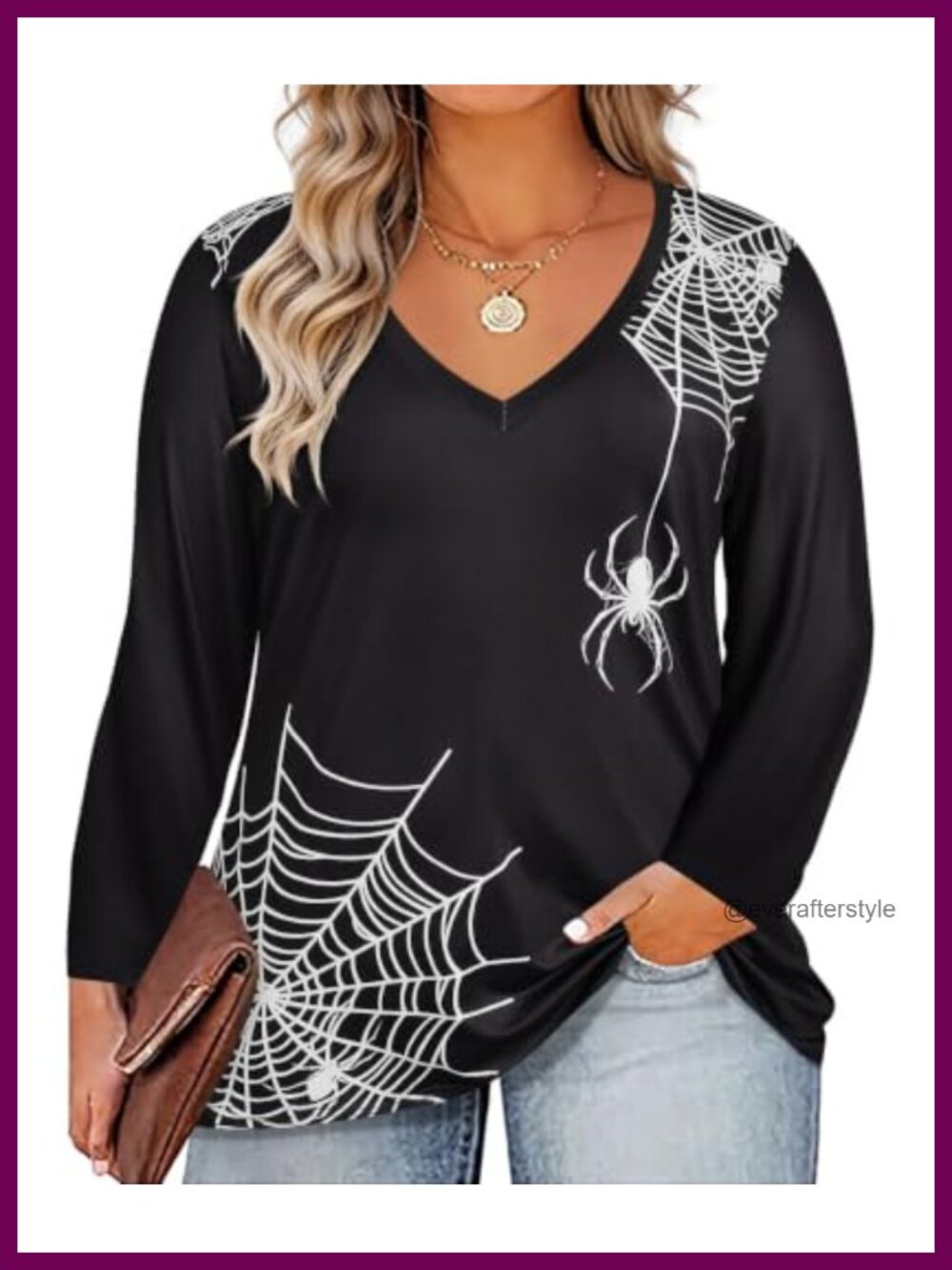 Womens Plus Size V Neck Long Sleeve Tunic Top Pullover Loose Fit Casual